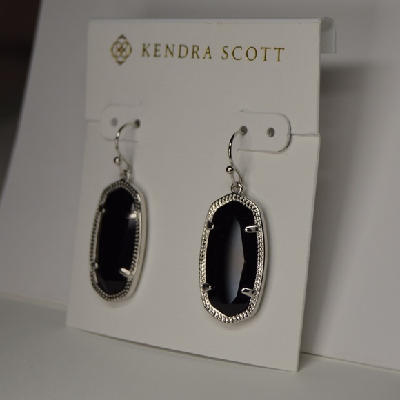 Kendra Scott ‘Elle Silver Drop Earrings in Black Opaque Glass’ brand new - Picture 7 of 14